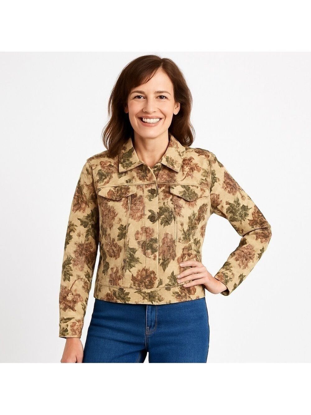 BILL BLASS Jeanswear Petite Vintage Floral Denim Jean Jacket Size PM